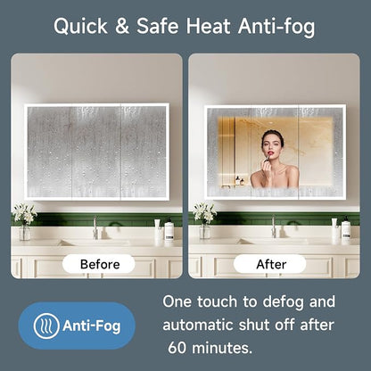 LED Lighted Medicine Cabinet with Mirror, 48x32 Inches, Recessed or Wall Mounted, Anti-Fog, 3 Color Temperature, Adjustable Brightness, Bathroom Storage Cabinet