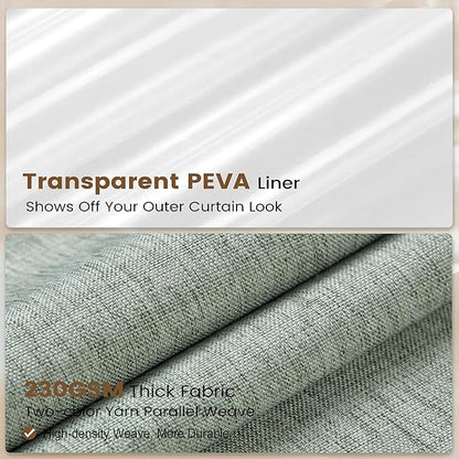BTTN Sage Green 3 in 1 Shower Curtain Set - Linen Textured Cloth Shower Curtain and PEVA Liner with Plastic Hook and 3 Magnets, Tall Modern Neutral Waterproof Shower Curtain for Bathroom, 72x84
