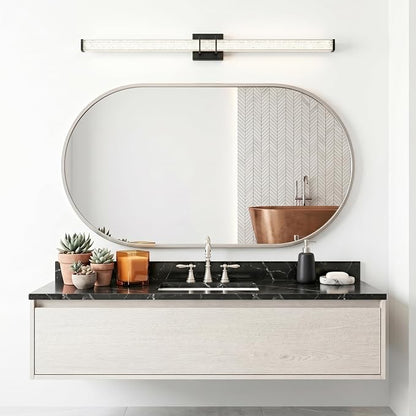 URSOLA 48" Modern LED Bathroom Light Fixtures, Matte Black 3CCT Dimmable Bathroom Vanity Light Over Mirror, Bathroom Vanity Bath Bar Lights with Crystal Acrylic Shade