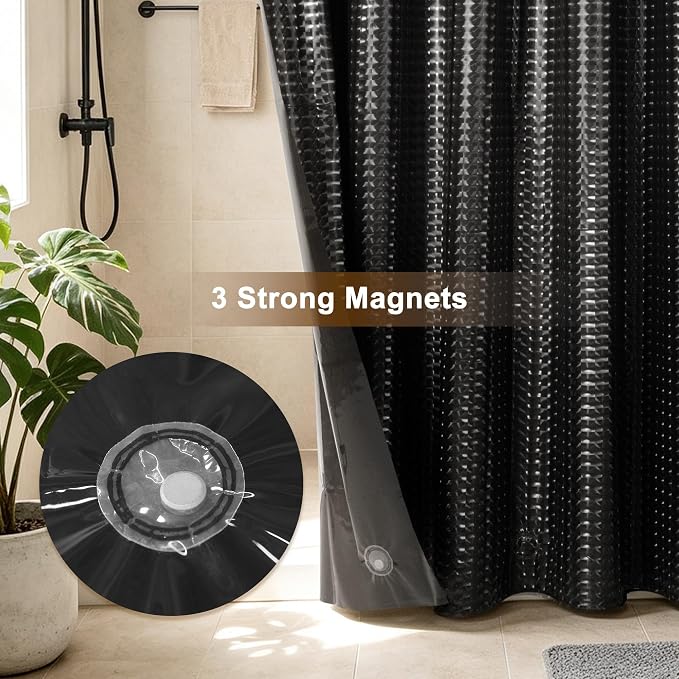 Barossa Design Extra Long Shower Curtain Liner Dimensional Black, 72x84 | Waterproof PEVA, 3 Bottom Magnets, Metal Grommets, Lightweight Plastic Shower Liner XL 72 x 84 Inches for Bathroom/Tub