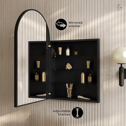 Swiss Madison Porte 20 x 30 Arched Recessed/Wall Mount Medicine Cabinet with Mirror in Black