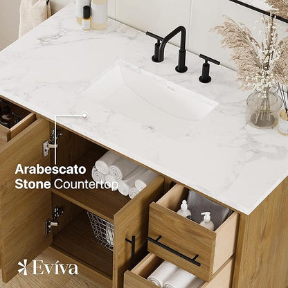 Eviva Graham 48 in. Oak Single Sink Bath Vanity with Arabescato Engineered Stone Top and Undermount Porcelain Sink
