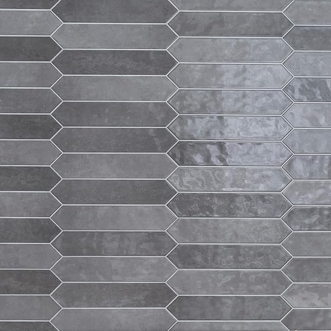 M S International Renzo Storm Glossy Ceramic Picket Wall Tile for Bathroom, Kitchen Backsplash, Accent, and Shower - Sample
