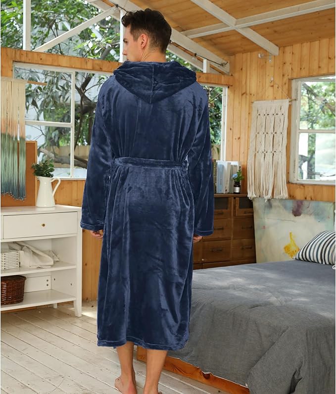 U2SKIIN Mens Hooded Robe, Plush Robes for Men Long Fleece Bathrobe