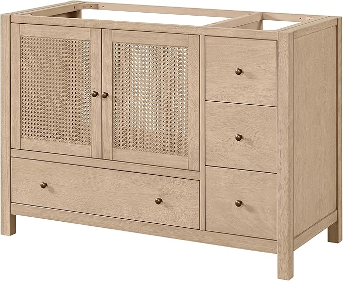 Alaterre Furniture Lucca Bathroom Vanity - Freestanding Cabinet Without Sink - 48 Inch Wood Bathroom Vanity with Large Bottom Drawer, 3 Small Drawers, and Soft-Close Doors (Natural)
