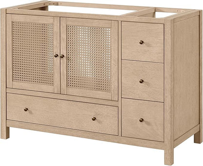 Alaterre Furniture Lucca Bathroom Vanity - Freestanding Cabinet Without Sink - 48 Inch Wood Bathroom Vanity with Large Bottom Drawer, 3 Small Drawers, and Soft-Close Doors (Natural)