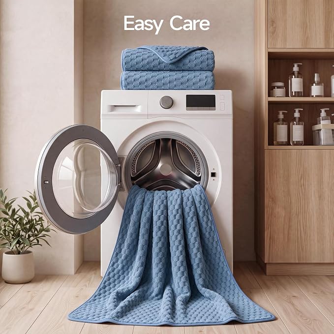 REDKISS Microfiber Bath Towel Large, 31”x 61” 4 Pack, Super Absorbent | Multicolor, Quick Dry, Super Soft, Lint Free, Fluffy Towel for Bathroom, Spa, Gym, Travel, Dorm, Ideal Everyday Use,