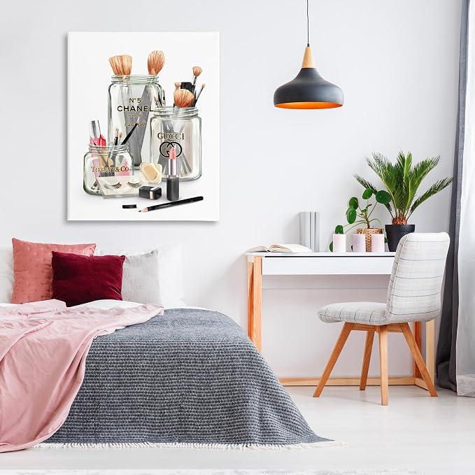 Glam Fashion Makeup in Jars, 36 x 48 Inch Canvas Wall Art | Stupell Industries · By Ziwei Li · Ready to hang · Chic decor for bedroom · vanity · or dressing room · Made in USA