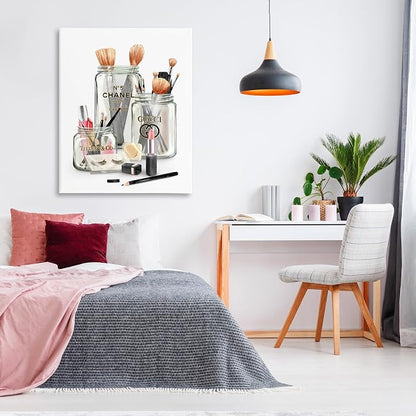 Glam Fashion Makeup in Jars, 36 x 48 Inch Canvas Wall Art | Stupell Industries · By Ziwei Li · Ready to hang · Chic decor for bedroom · vanity · or dressing room · Made in USA