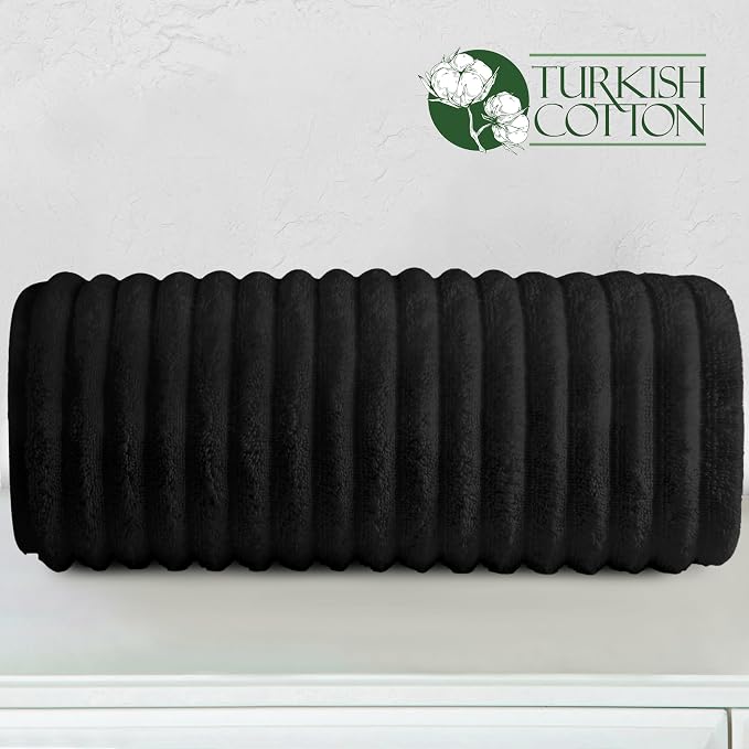 Elegant Comfort 100% Turkish Cotton Corduroy Ribbed Luxury Jumbo Bath Towel Ultra Soft - 35 x 70 Inch - Luxury Spa Premium Hotel Quality Highly Absorbent and Quick Dry Large Bath Towel, Black