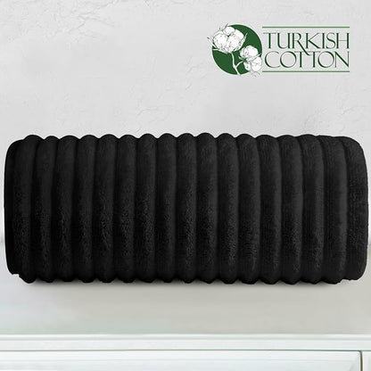 Elegant Comfort 100% Turkish Cotton Corduroy Ribbed Luxury Jumbo Bath Towel Ultra Soft - 35 x 70 Inch - Luxury Spa Premium Hotel Quality Highly Absorbent and Quick Dry Large Bath Towel, Black