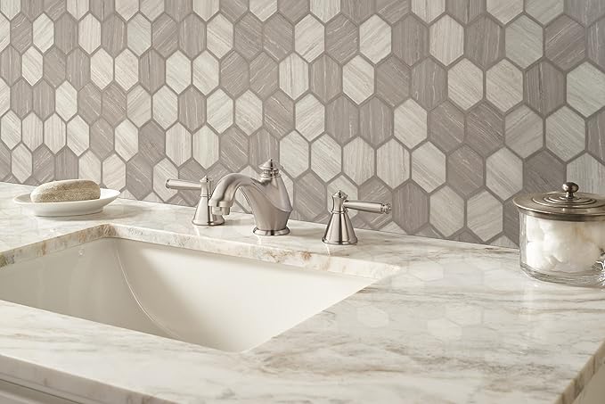 MSI Silva Oak Hexagon Glass Tile for Kitchen Backsplash, Wall Tile for Bathroom, Accent Wall Tile, and Shower Wall Tile, 12.75 in. x 11.02 in. Mesh-Mounted Mosaic Tile (14.70 sq. ft. / case)