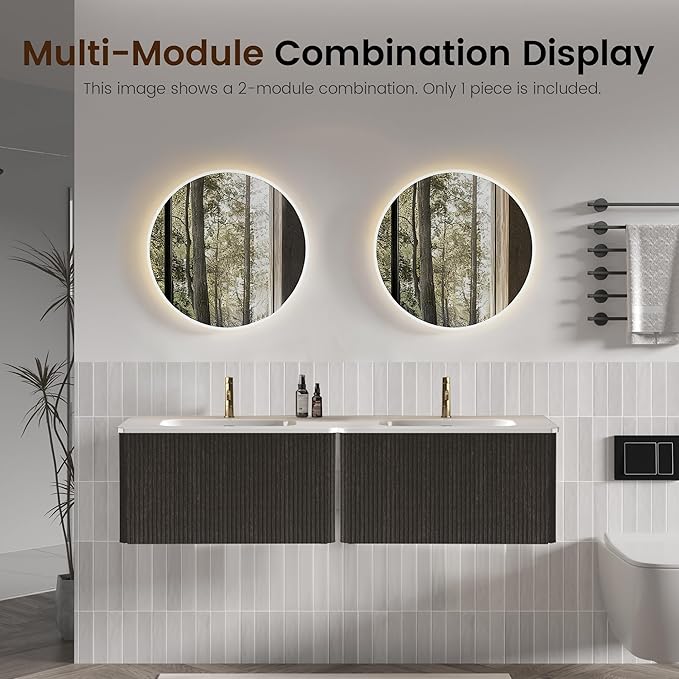 30" Floating Bathroom Vanity with Sink, Modern Wall Mounted Floating Vanity with Ceramic Sink, Push to Open Soft-Close Drawer for Apartment, Hotel, Blackish Brown Oak