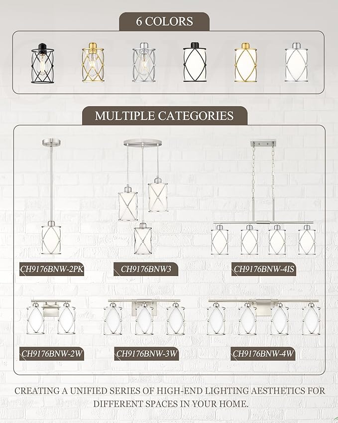4-Light Brushed Nickel Bathroom Light Fixtures with Milk Frosted Glass, 29" Modern Bathroom Vanity Lighting Fixtures Over Mirror with Metal Cage, Wall Sconce Lights for Bath, E26, CH9176BNW-4W