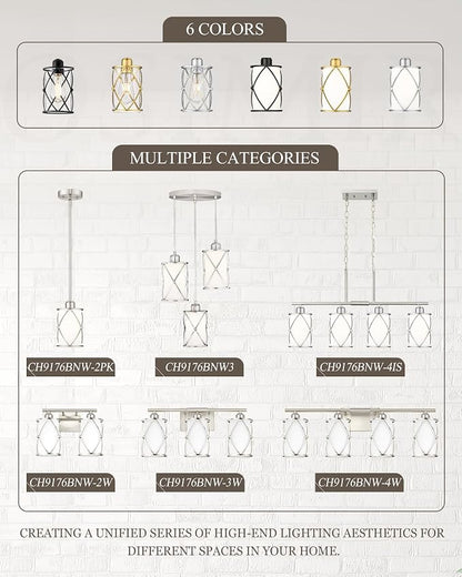 6-Light Brushed Nickel Bathroom Light Fixtures Over Mirror, 42" UL-Listed Modern Wall Sconce Lights with Milk White Frosted Glass and Metal Cage for Bath, Hardwire E26, CH9176BNW-6W
