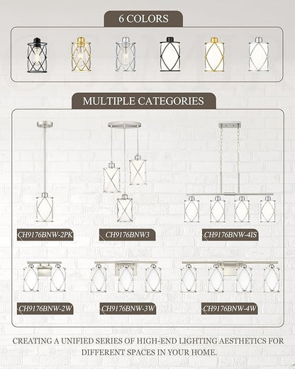 2-Light Brushed Nickel Bathroom Light Fixtures with Milk Frosted Glass, 13" Modern Bathroom Vanity Lighting Fixtures Over Mirror with Metal Cage, Wall Sconce Light for Bath, E26, CH9176BNW-2W