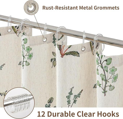 Colorful Star Farmhouse Green Floral Linen Shower Curtain, 72" W x 72" L | Vintage Boho Shower Curtain for Bathroom, French Country Pattern Waterproof Bathroom Curtains with 12 Clear Hooks