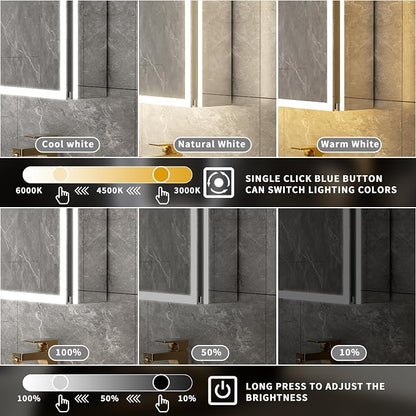 32x24 Lighted Medicine Cabinet with Mirror&Magnifier,LED Medicine Cabinet Mirror for Bathroom,Color Temp, Defogger,Front&Backlit,Built-in Outlets,Dimmable,Soft-closed,Adjustable Shelves,Left Opening