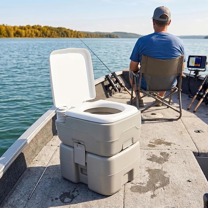 Outdoor Portable Toilet, 5.3 Gallon Waste Tank | Porta Potty with Pressure Pump Double Outlet Leak-proof Clips for Camping Travel RV Boat Truck