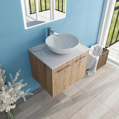 24" Floating Vanity with Sink, 24 Inch Bathroom Vanity with Sink, Modern Plywood Floating Cabinet with Sintered Stone Countertop and White Ceramic Basin, Soft Close Doors