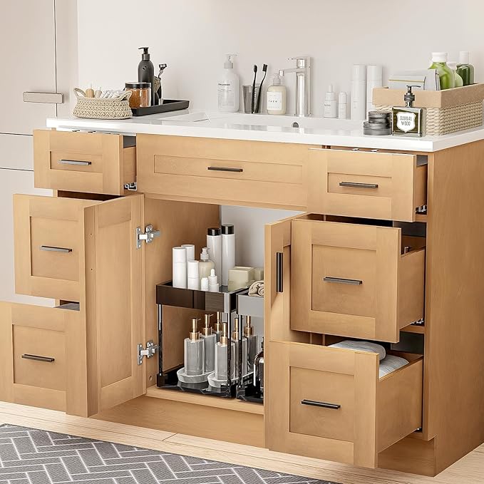 48 Inch Bathroom Vanity -Family Bathroom Vanities - Large-Size Farmhouse-Style Freestanding Bathroom Vanity, Premium Bathroom Vanities,Solid Wood Construction, with 6 Drawers