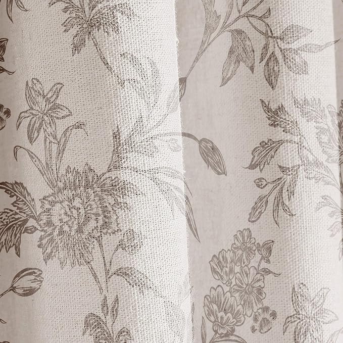 WOUVMA Vintage Farmhouse Shower Curtain for Bathroom Grey Shower Curtain Floral Cotton Linen 72" W x 72" L