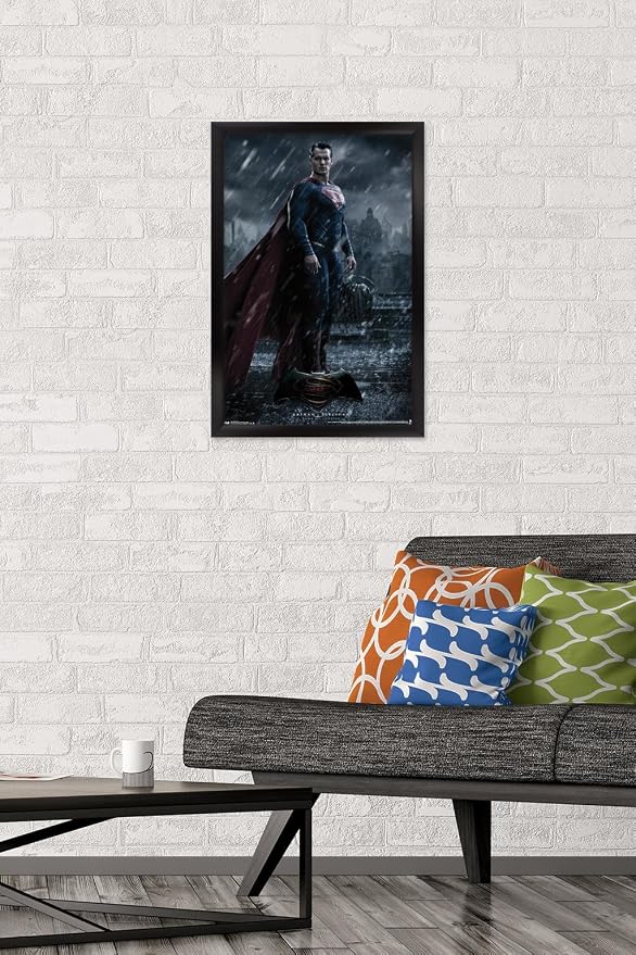 Trends International DC Comics Movie - Batman v Superman - Superman Wall Poster, 14.725" x 22.375", Black Framed Version