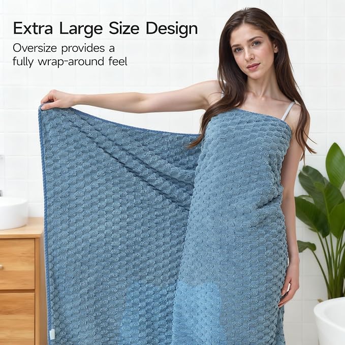 REDKISS Blue Microfiber Towels Set 6 Pack - 35x70 Inches Oversized Bath Sheets, Extra Large Bath Towels, Super Soft Quick Dry Lint Free Absorbent Waffle Microfiber Shower Towels