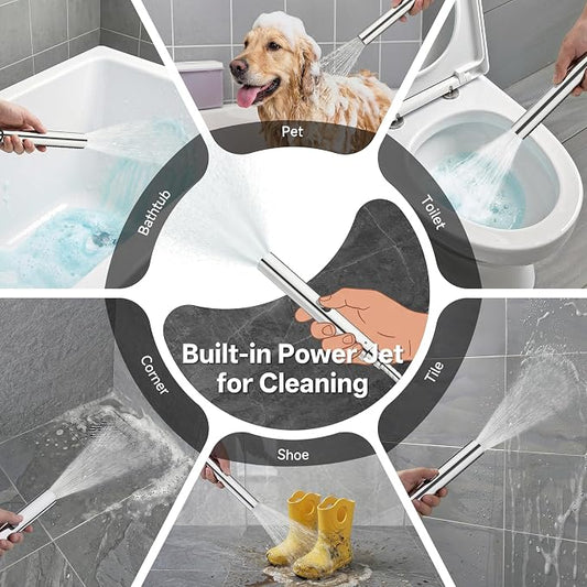 Veken All Metal 10"Luxurious Rain Shower Head with Handheld Spary,Power Jet | Square,Dual High Pressure Showerhead Combo,Double Detachable Shower Heads,Rainfall with Extension Arm,Long Hose,Chrome,Silver