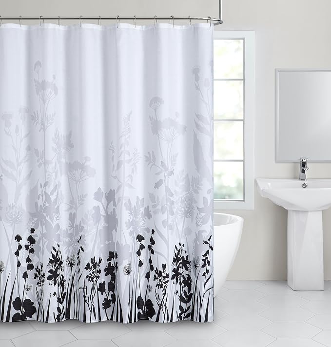 Dainty Home Floral Field 3D Textured Weave Shower Curtain for Bathroom 70" x 72" Water-Resistant Washable Polyester Blend Fabric Bath Curtain, Decorative Bathroom Décor