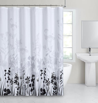 Dainty Home Floral Field 3D Textured Weave Shower Curtain for Bathroom 70" x 72" Water-Resistant Washable Polyester Blend Fabric Bath Curtain, Decorative Bathroom Décor