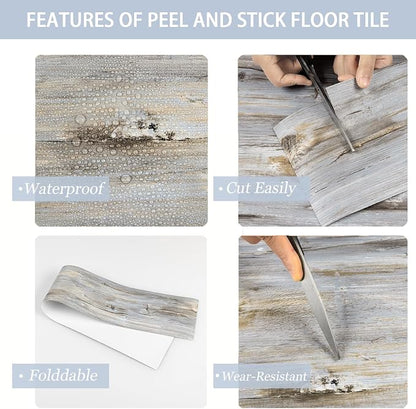 Peel and Stick Floor Tile, 40 Pcs, 60.0 Sq.Ft, Vinyl Flooring Self Adhesive | Durable, Natural Wood Look Floor Tiles Peel and Stick Waterproof for Bedroom, Kitchen, RV, Bathroom Living Room