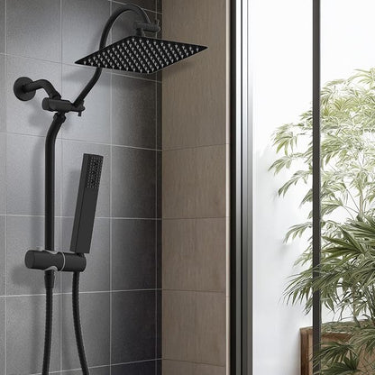 Hibbent 10'' Rainfall Shower Head with 4-mode Handheld Spray, Matte Black | cUPC Certified High Pressure Showerhead Combo, 12'' Adjustable Extension Arm, Extension Bar, Easy Reach Holder, 71'' Hose