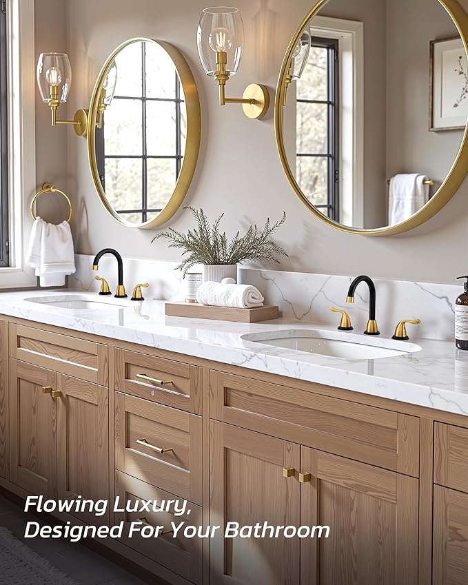 ARCORA Bathroom Sink Faucet 3 Hole - 8 Inch Widespread Bathroom Faucet 2 Handle Vanity Faucet with Pop Up Drain and cUPC Supply Lines, Black and Gold Bathroom Faucet