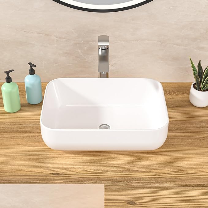 Lordear Vessel Sink Rectangle 20"x15" Bathroom Sink Rectangular Modern Above Counter Bathroom Sinks White Porcelain Ceramic Vessel Vanity Sinks Art Basin