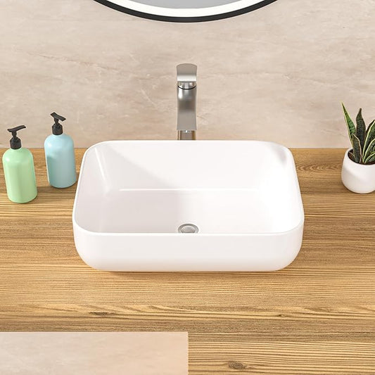 Lordear Vessel Sink Rectangle 20"x15" Bathroom Sink Rectangular Modern Above Counter Bathroom Sinks White Porcelain Ceramic Vessel Vanity Sinks Art Basin