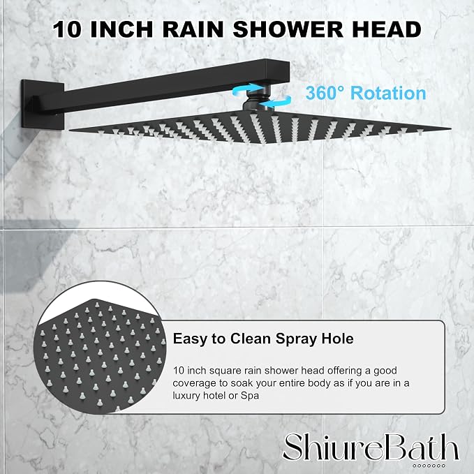 10 Inch Shower Faucet Set with Tub Spout Wall Mounted Shower System for Bathroom with High Pressure 10 Inch Rain Shower head and Handheld Shower Head Set, Matte Black