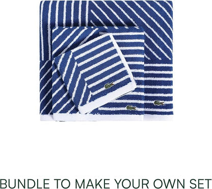 Lacoste Guethary Striped Towel – 100% Cotton, Reversible Modern Geometric Design, Soft & Absorbent, Durable & Lightweight, Machine Washable – Surf Blue, 30"x54" Bath Towel