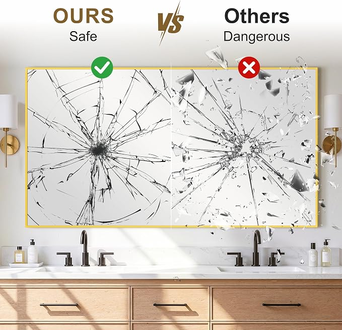 Bathroom Vanity Mirror for Over Sink, 55x30 Inch Matte Gold Mirror | Shatterproof Tempered Glass, Anti-Rust Metal Frame, Rectangle Wall Mirrors for Bedroom, Living Room & Entryway