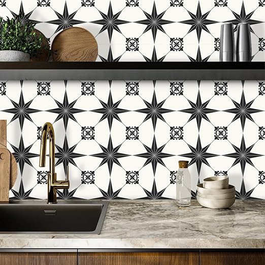 MORCART 40PCS 7.87" x 7.87" Peel and Stick Floor Tile, Black Stellar | Self-Adhesive DIY Vinyl Flooring, Removable and Waterproof Tile Sticker for Bathroom, Kitchen, Wall, Bedroom, Stairs