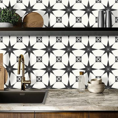 MORCART 40PCS 7.87" x 7.87" Peel and Stick Floor Tile, Black Stellar | Self-Adhesive DIY Vinyl Flooring, Removable and Waterproof Tile Sticker for Bathroom, Kitchen, Wall, Bedroom, Stairs