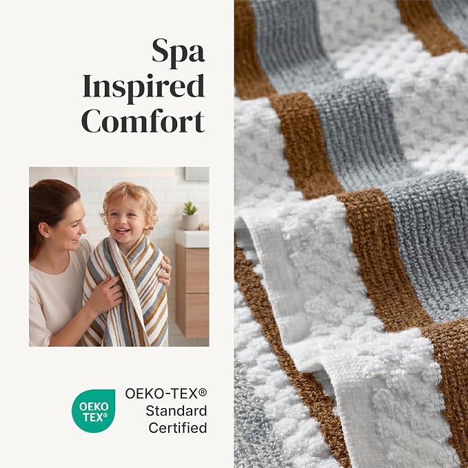 Modern Threads Pax 6-Piece Reversible Yarn Dyed Jacquard Towel Set - Bath Towels, Hand Towels, & Washcloths - Super Absorbent & Quick Dry - 100% Combed Cotton, Mustard