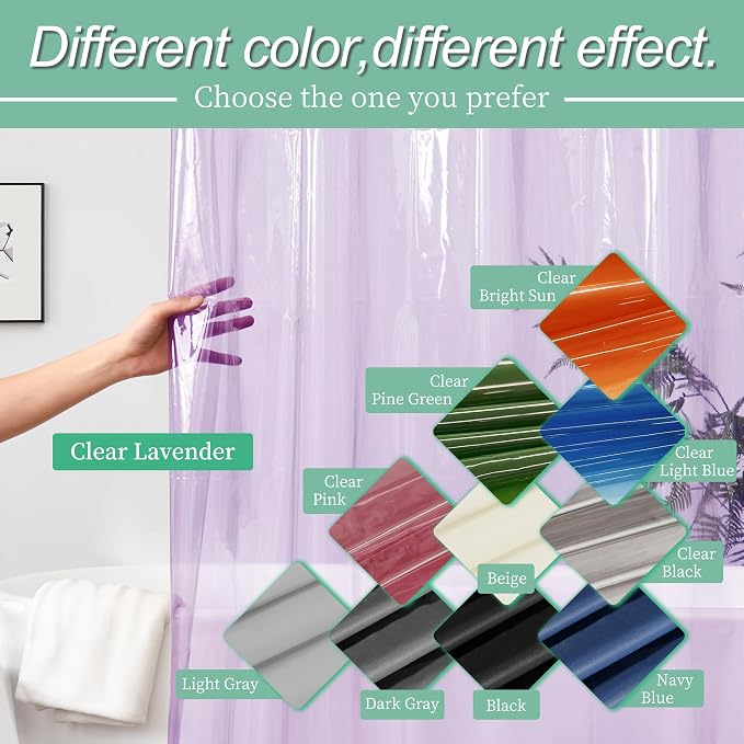 Mrs Awesome Clear Lavender Shower Curtain Liner with 3 Magnets, 72x72 | 12 Rustproof Grommets, Premium Plastic Shower Curtain for Bathroom Lightweight & Waterproof,72W x 72H