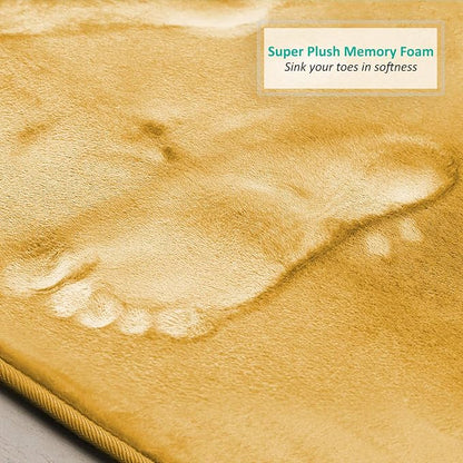 Clara Clark 2 Piece Bathroom Rugs Bath Mat Set, Velvet Memory Foam Bath Mats for Bathroom - Non-Slip, PVC Backing Bath Rugs, Washable - Dries Quickly, Gold