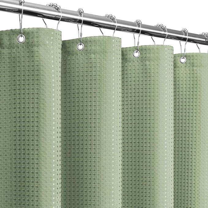 Long Sage Green Fabric Shower Curtain, 72 x 78 | Tall Cloth-Textured Shower Curtain for Bathroom, Water Repellent, Machine Washable