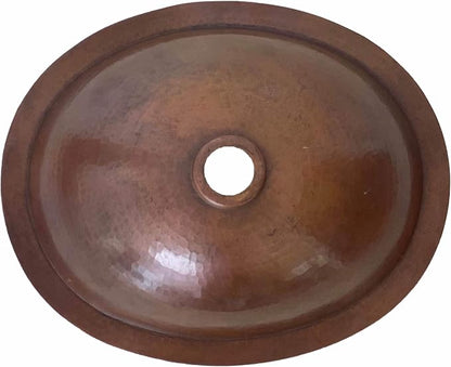 16" x 13" Oval Copper Bathroom Sink Mexican Copper Bath Sink Pure Copper Hand Hammered Dual Mount Brown CPS02