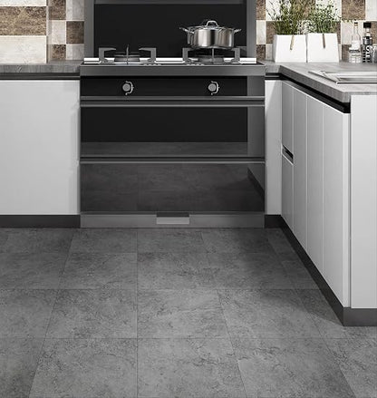 Livelynine 32-Pack Cement Slate Peel and Stick Floor Tile Waterproof Vinyl Flooring Tiles Sticky Flooring Tiles for Bathroom Kitchen Gray Self Adhesive Floor Tiles Laminate Flooring Linoleum 12X12 in