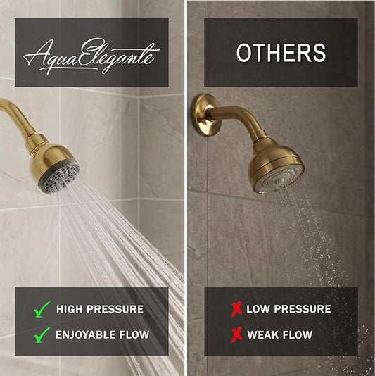 High Pressure Shower Head - 2.5 GPM - Polished Brass | Best 3 Inch Wall Mount Bathroom Showerhead For Boosting Low Flow With Anti-Clog Nozzles, Adjustable Brass Ball Joint