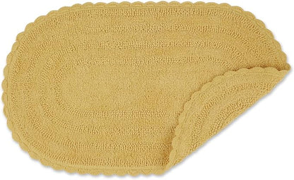 DII Crochet Collection Reversible Bath Mat, Large Oval, 21x34, Yellow