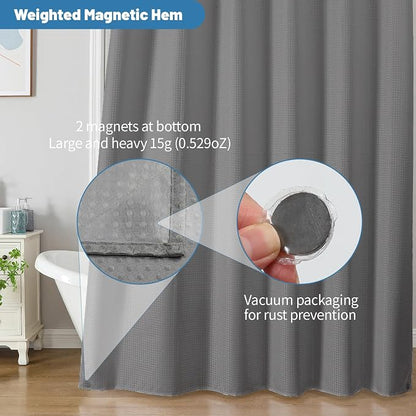 2-in-1 Waterproof Fabric Shower Curtain - No Separate Liner Needed, Hotel-Style Waffle Weave, Effortless Cleaning & Washable Bathroom Shower Curtain Set,72Wx96H,Grey